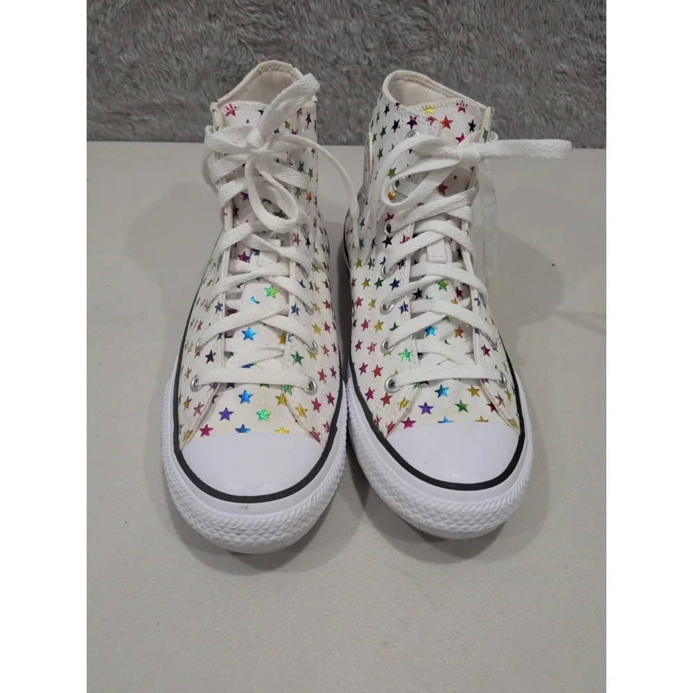 Converse Chuck Taylor All Star Hi Top White Rainbow Stars Shoes Kids 6 Women 8